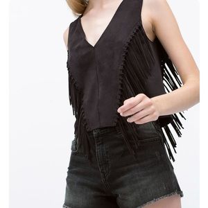 Zara Suede Fringe Shirt
